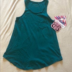 Teal tank top (size seven) (includes two stickers)